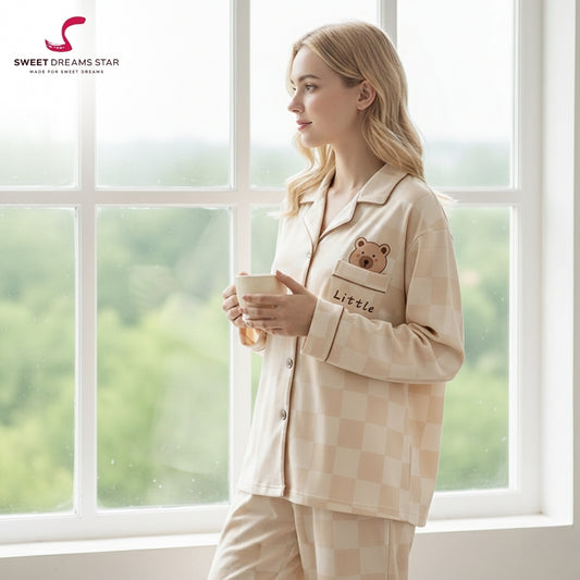 Women's Little Bear Checkered Pajama Set | Ultimate Comfort Wear | FREE SHIPPING