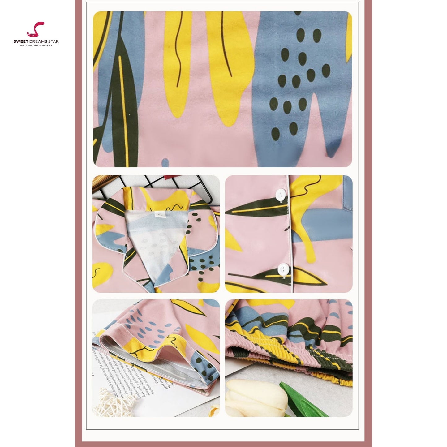 Abstract Leaf & Brushstroke Print Full-Length Pyjama Set