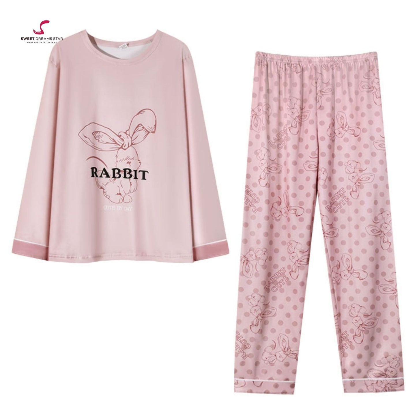 Pink Rabbit Polka Dot Women’s Long Pyjama Set