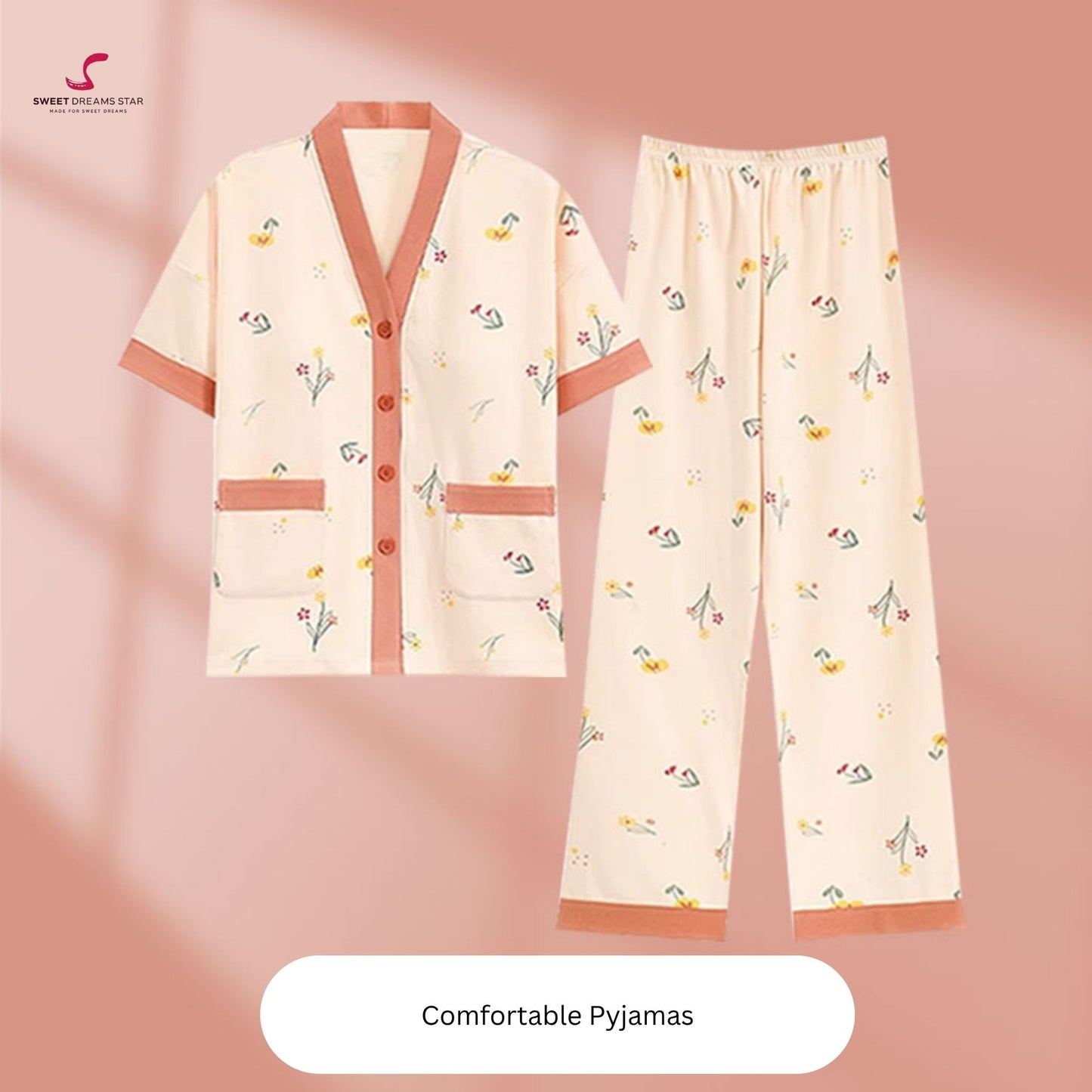 Ditsy Floral Print V-Neck Short Sleeve Pyjama Set