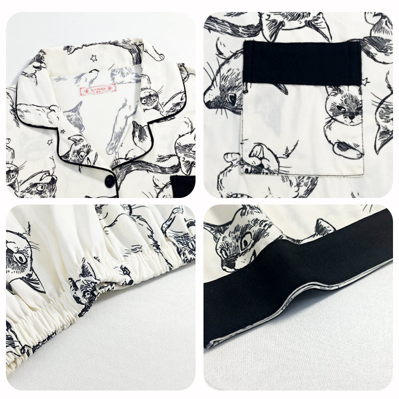 Women's Playful Cat Character Pajama Set | Ultimate Comfort Wear|FREE SHIPPING