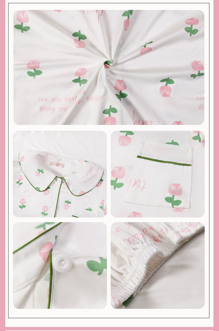 Women's Pink tulip Floral Short Sleeve Pajama Set | Ultimate Comfort Wear | FREE SHIPPING