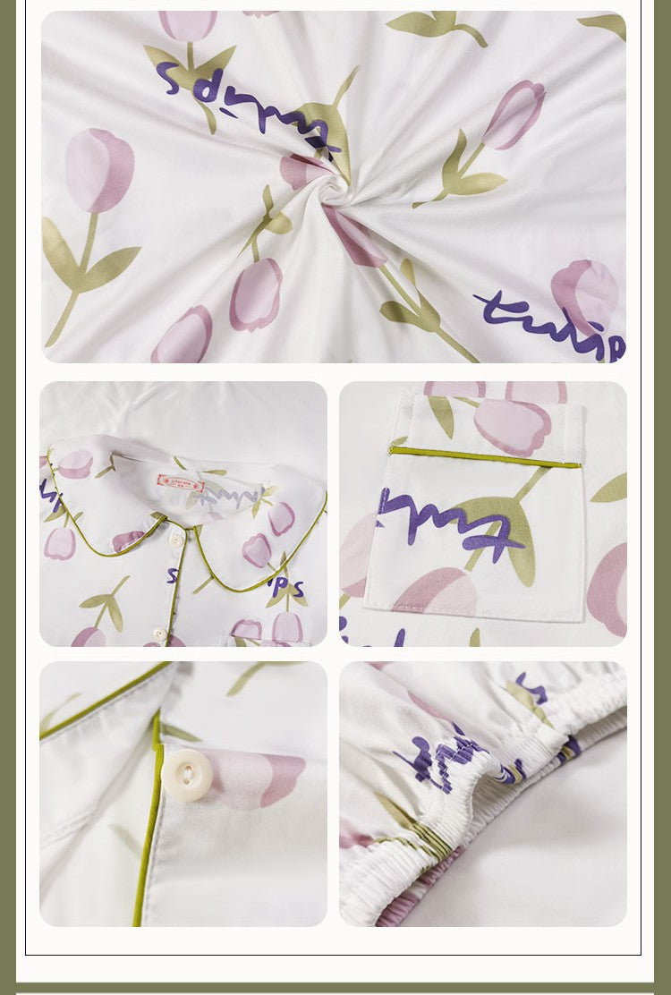 Women's Purple Tulip Floral Short Sleeve Pajama Set | Ultimate Comfort Wear | FREE SHIPPING