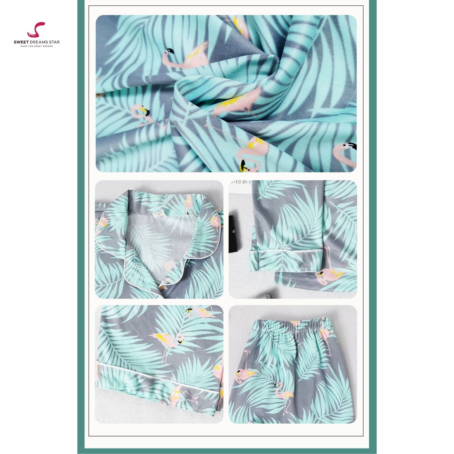 Flamingo & Tropical Leaf Print Full-Length Pyjama Set