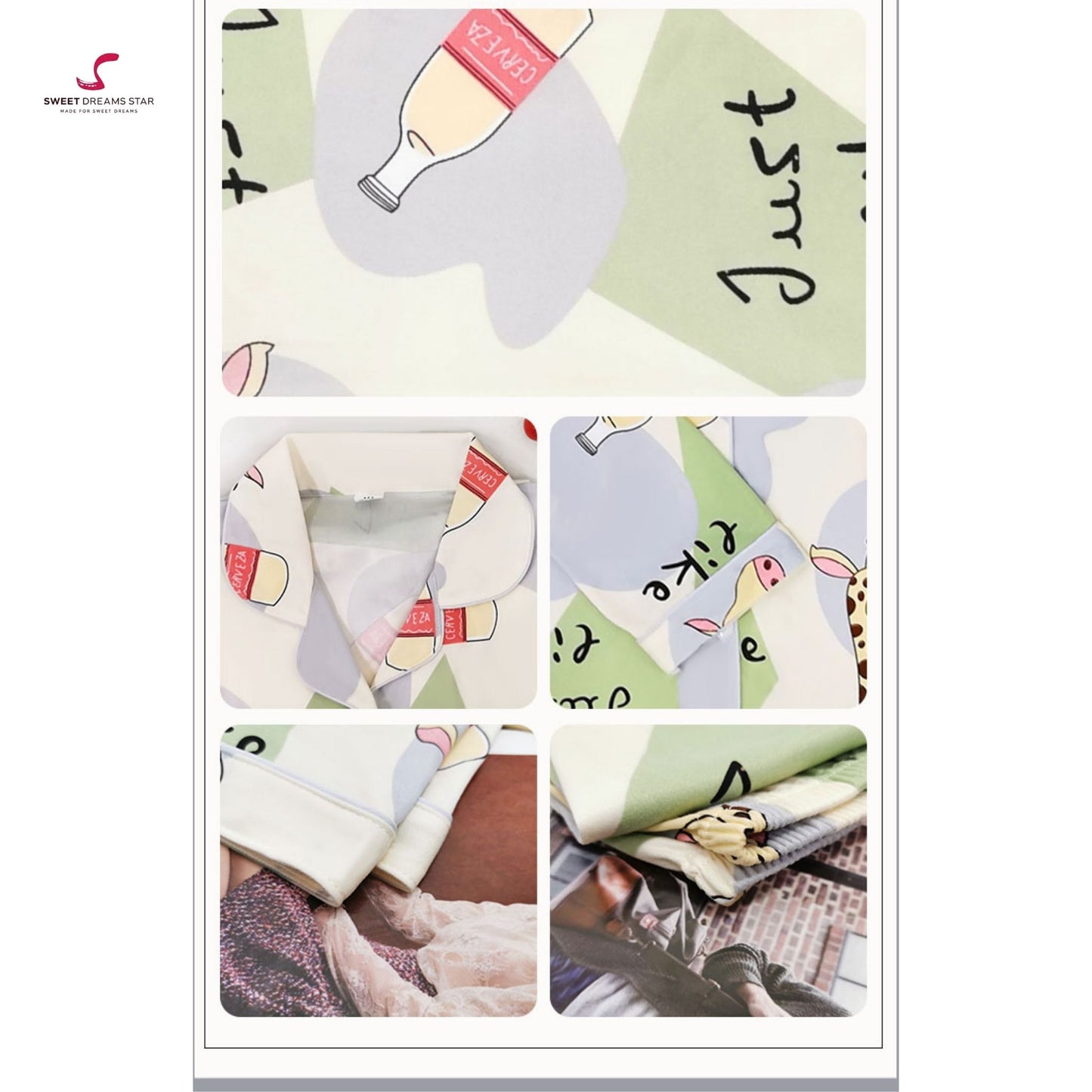 Giraffe & Milk Bottle Print Full-Length Pyjama Set