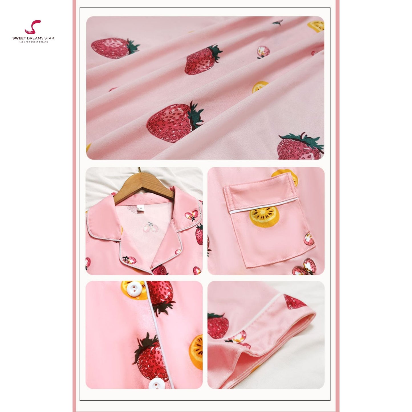 Strawberry & Fruit Print Short Sleeve Pyjama Shorts Set