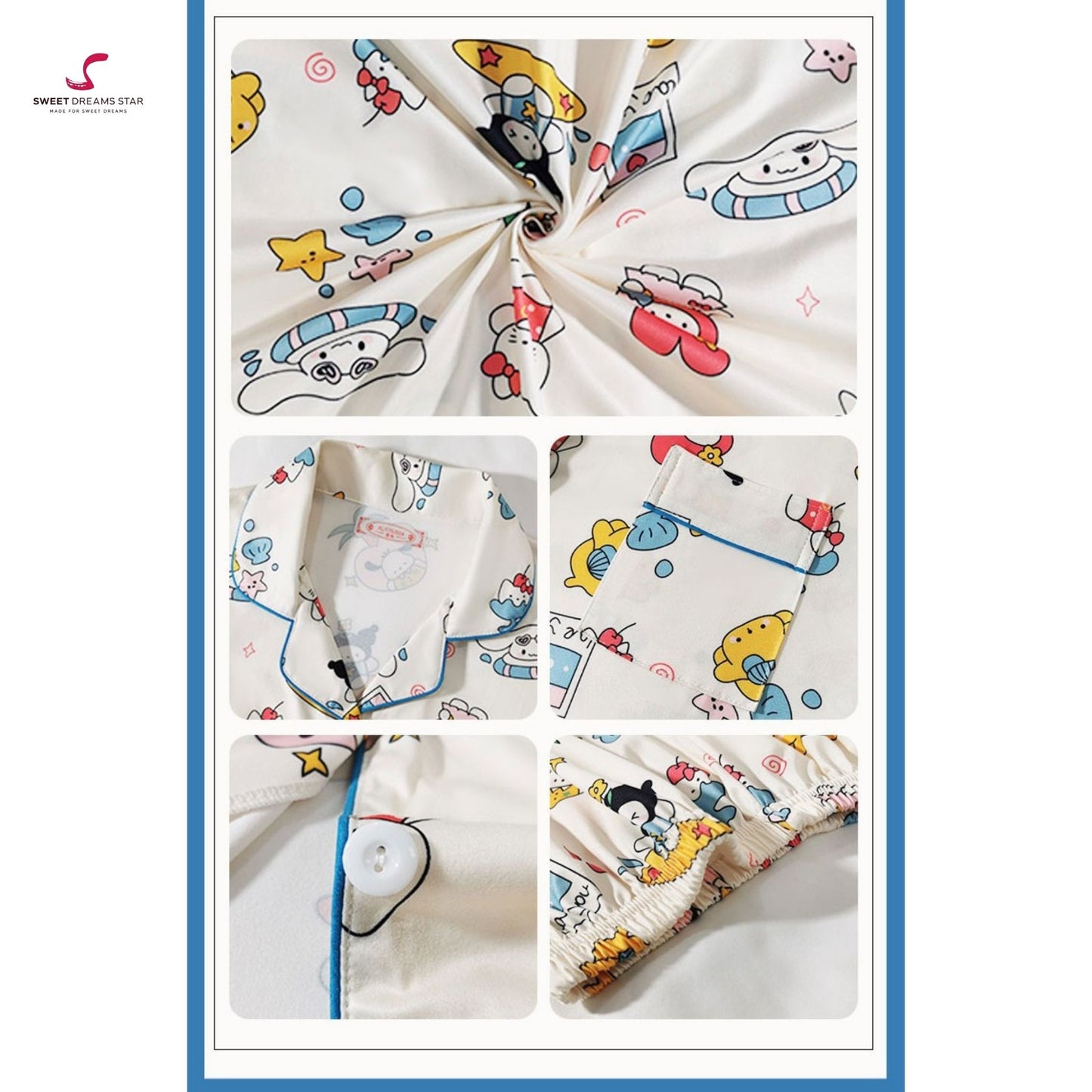 Kawaii Character Collage Print Full-Length Pyjama Set
