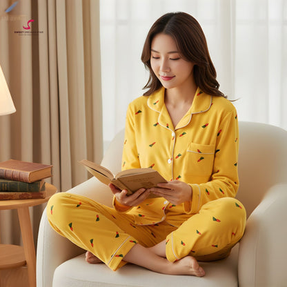 Carrot Print Full-Length Pyjama Set