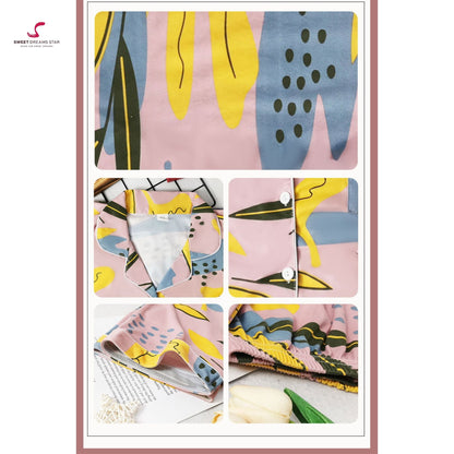 Abstract Leaf & Brushstroke Print Full-Length Pyjama Set
