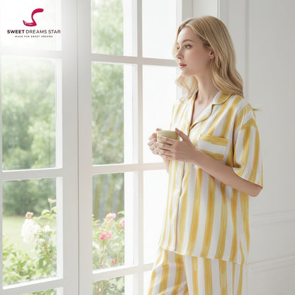 Women's Sunshine Stripe Short Sleeve Pajama Set  | Ultimate Comfort Wear | FREE SHIPPING