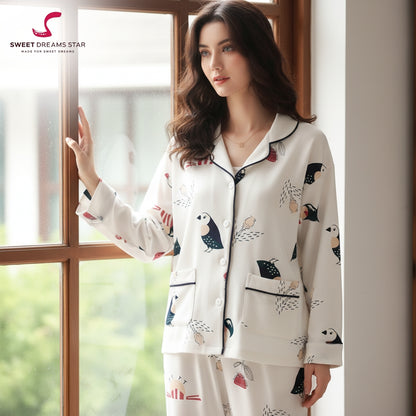 Women's Whimsical Puffin & Rose Pajama Set | Ultimate Comfort Wear| FREE SHIPPING
