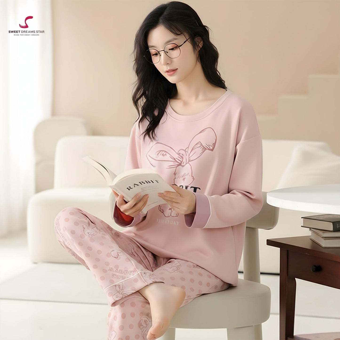 Pink Rabbit Polka Dot Women’s Long Pyjama Set