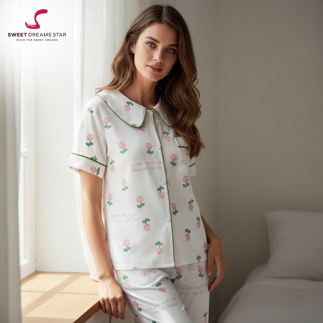 Women's Pink tulip Floral Pajama Set  | Ultimate Comfort Wear |FREE SHIPPING