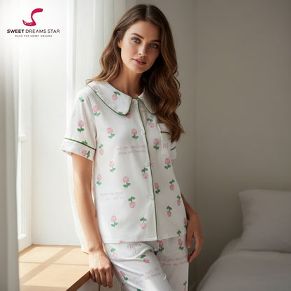 Women's Pink tulip Floral Pajama Set  | Ultimate Comfort Wear |FREE SHIPPING