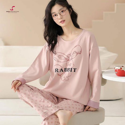 Pink Rabbit Polka Dot Women’s Long Pyjama Set