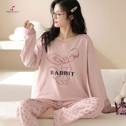 Pink Rabbit Polka Dot Women’s Long Pyjama Set