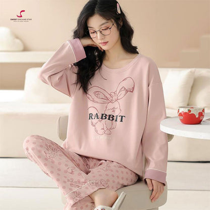 Pink Rabbit Polka Dot Women’s Long Pyjama Set