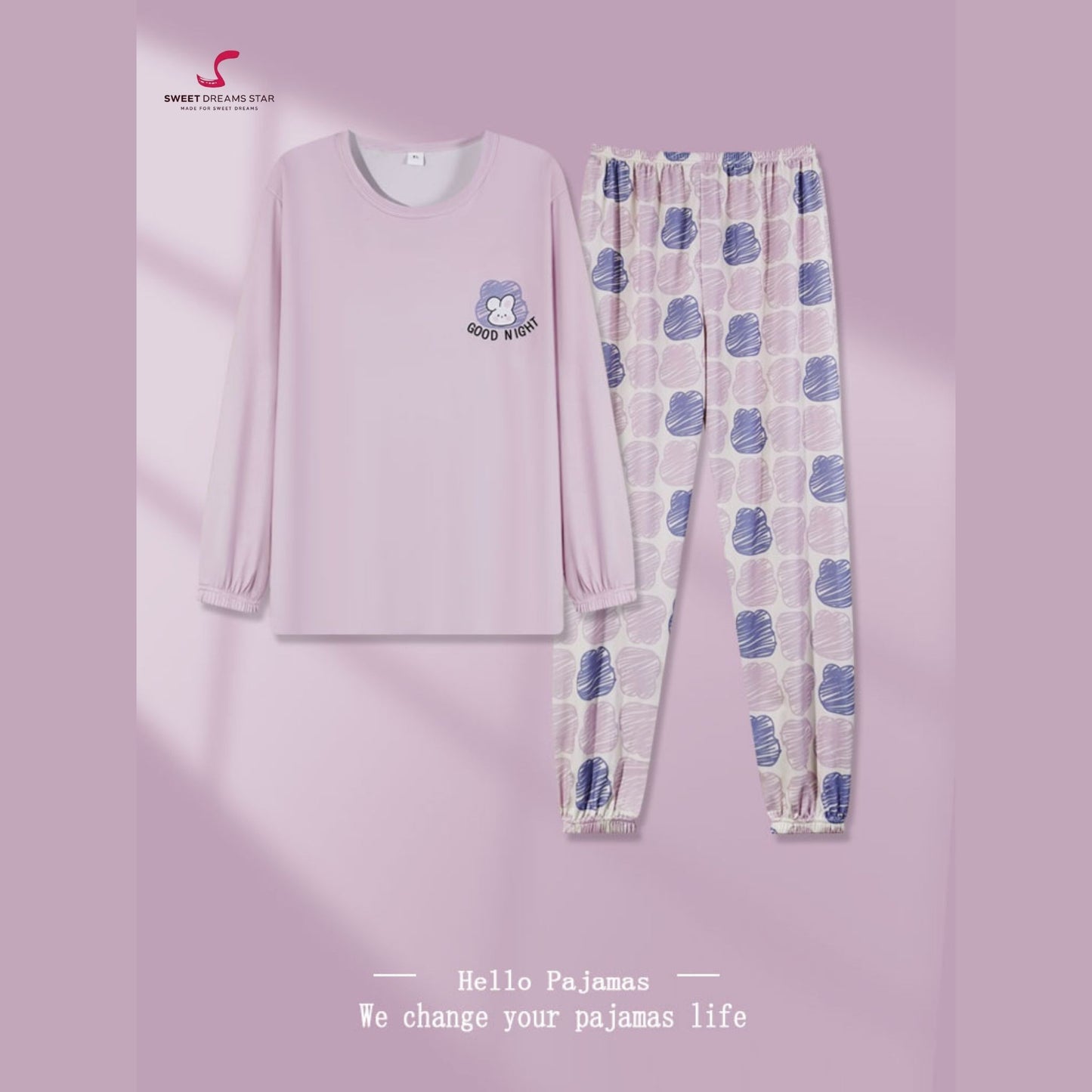 Purple Good Night Bunny Women’s Long Pyjama Set