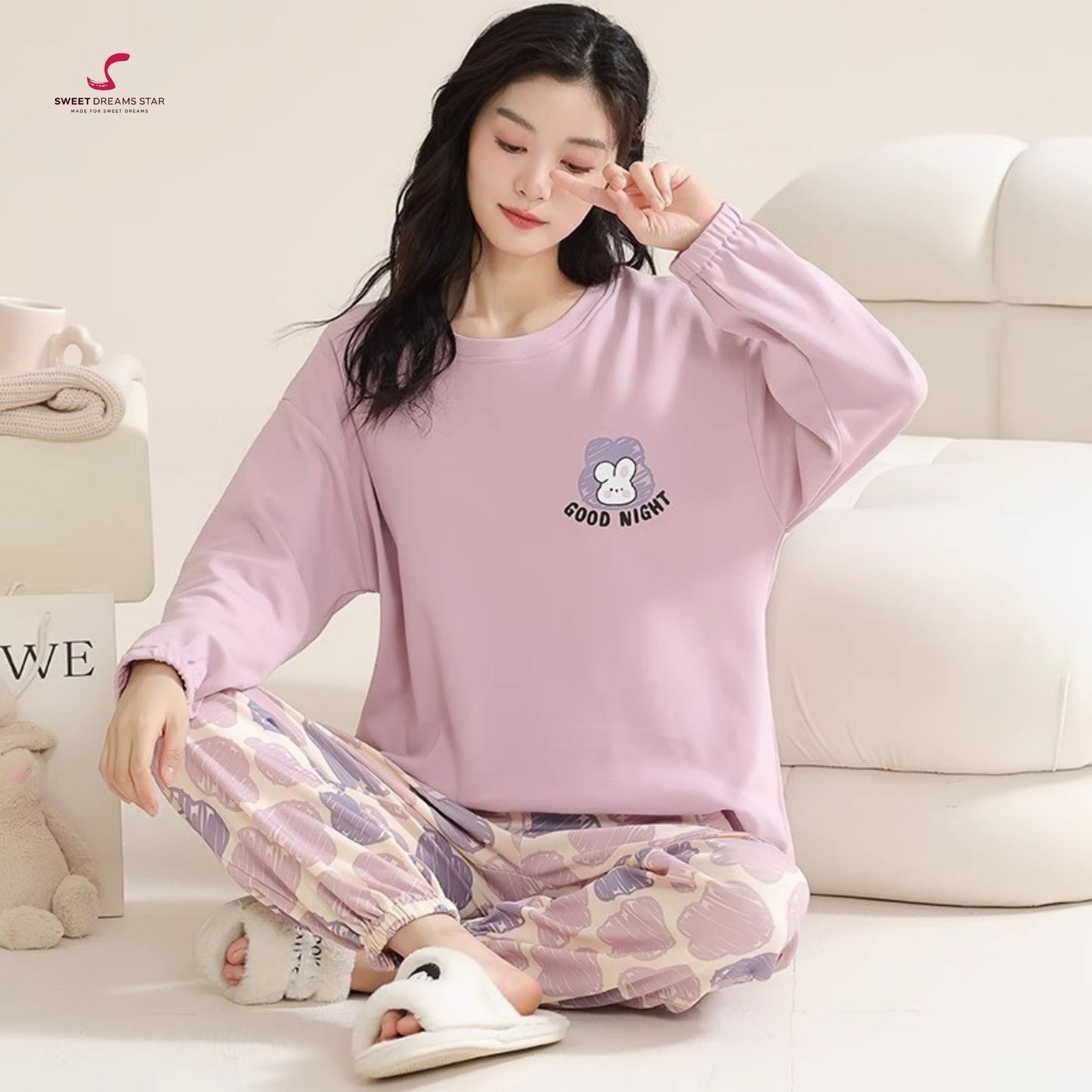 Purple Good Night Bunny Women’s Long Pyjama Set
