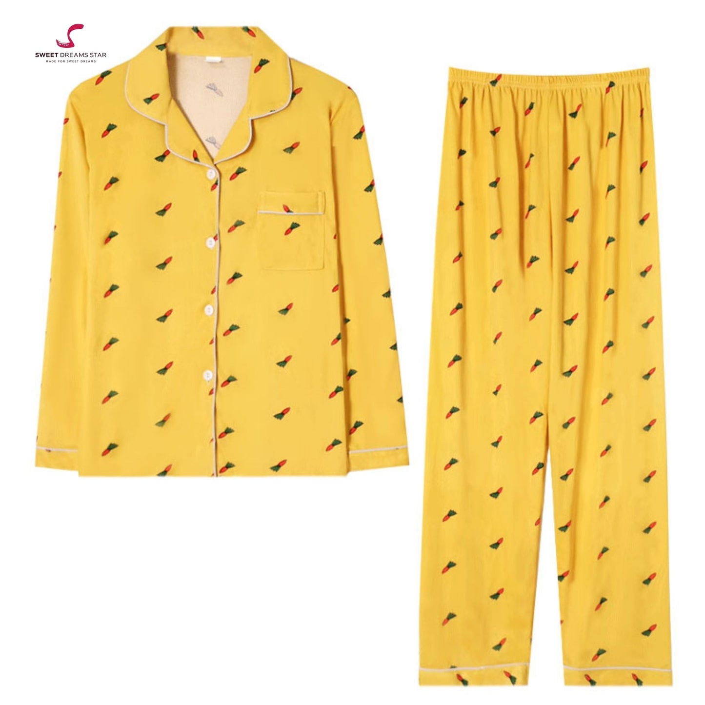 Carrot Print Full-Length Pyjama Set