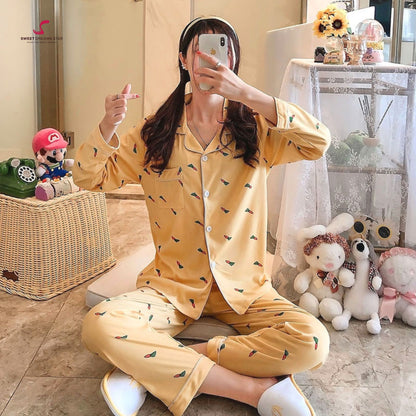 Carrot Print Full-Length Pyjama Set