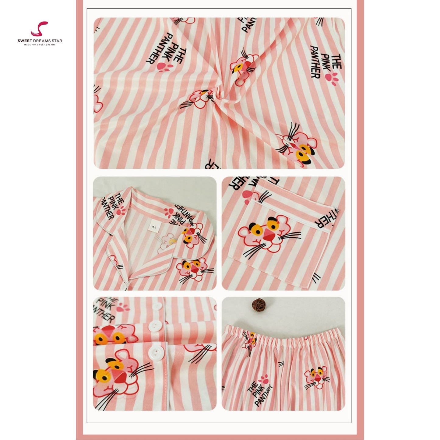 Striped Cartoon Character Print Full-Length Pyjama Set