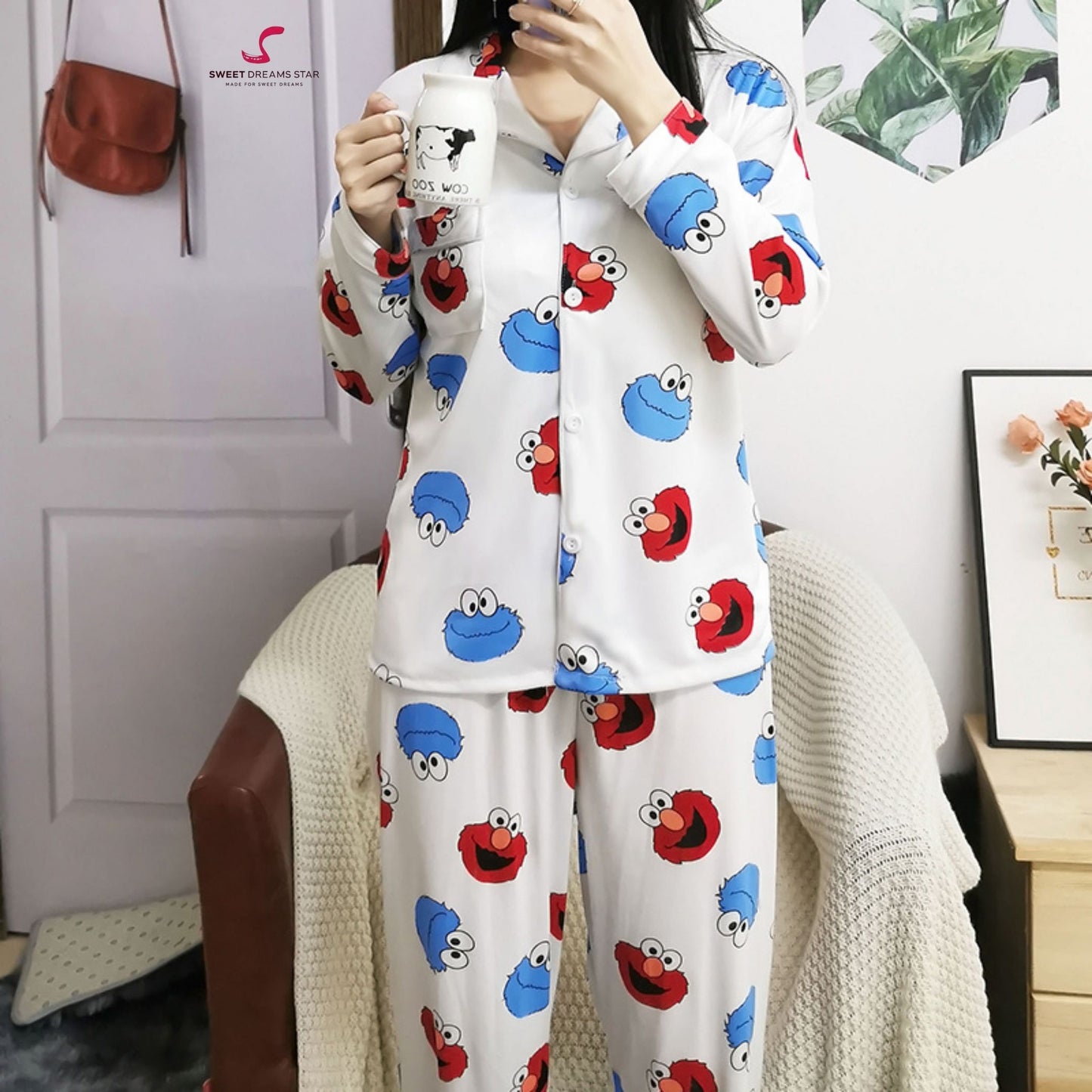 Cartoon Character Print Full-Length Pyjama Set