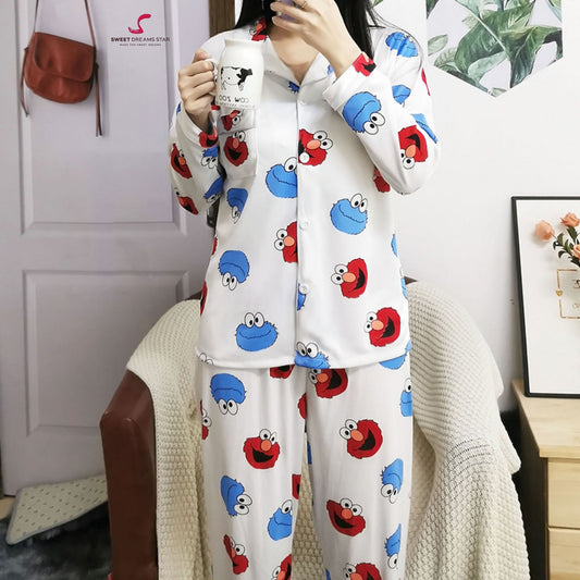 Cartoon Character Print Full-Length Pyjama Set