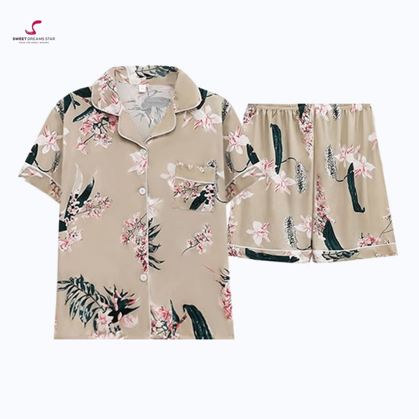 Floral Botanical Print Short Sleeve Pyjama Shorts Set