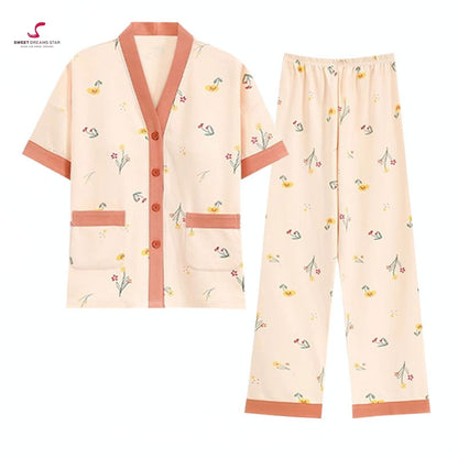 Ditsy Floral Print V-Neck Short Sleeve Pyjama Set