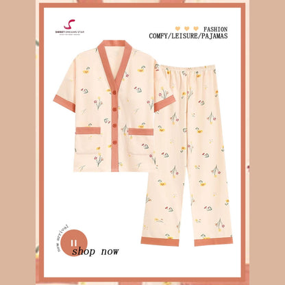 Ditsy Floral Print V-Neck Short Sleeve Pyjama Set