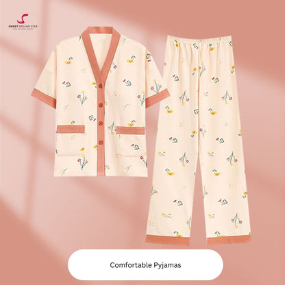 Ditsy Floral Print V-Neck Short Sleeve Pyjama Set