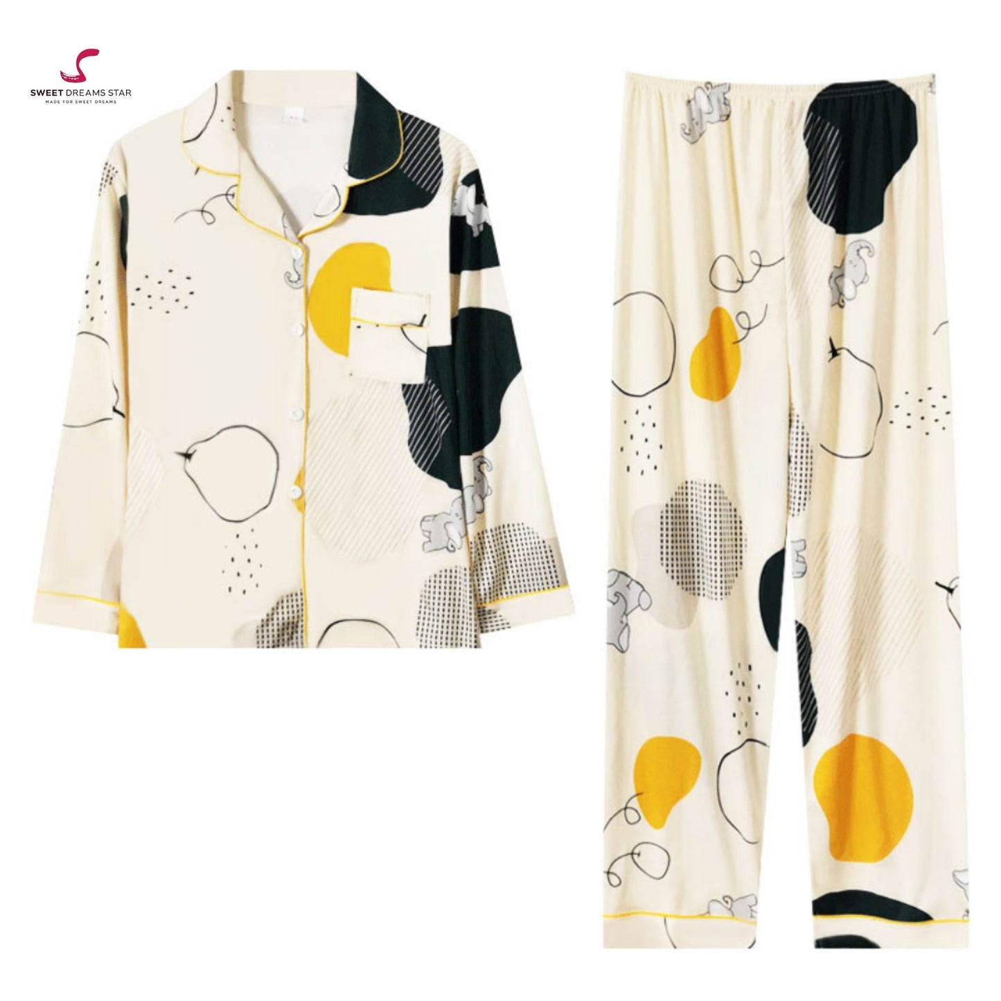 Abstract Elephant Print Full-Length Pyjama Set