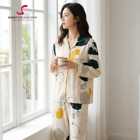 Abstract Elephant Print Full-Length Pyjama Set