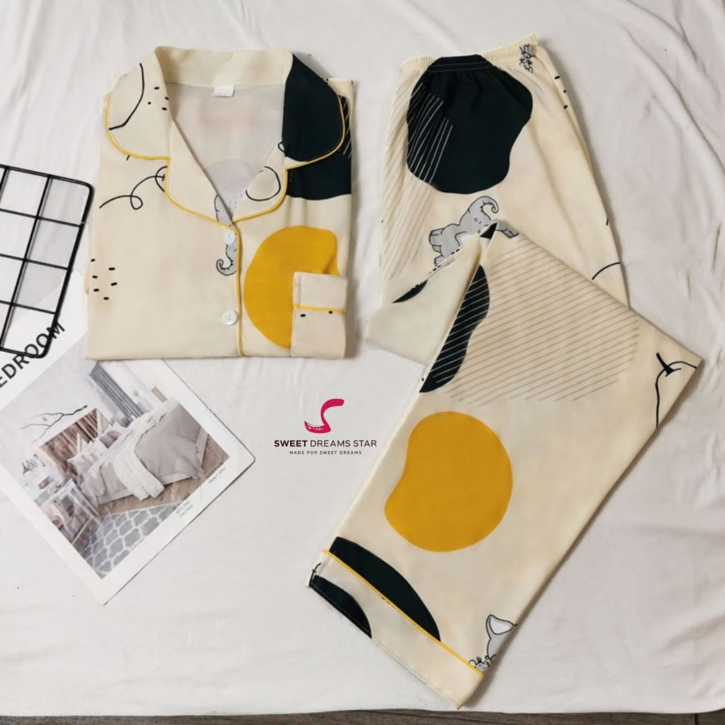 Abstract Elephant Print Full-Length Pyjama Set