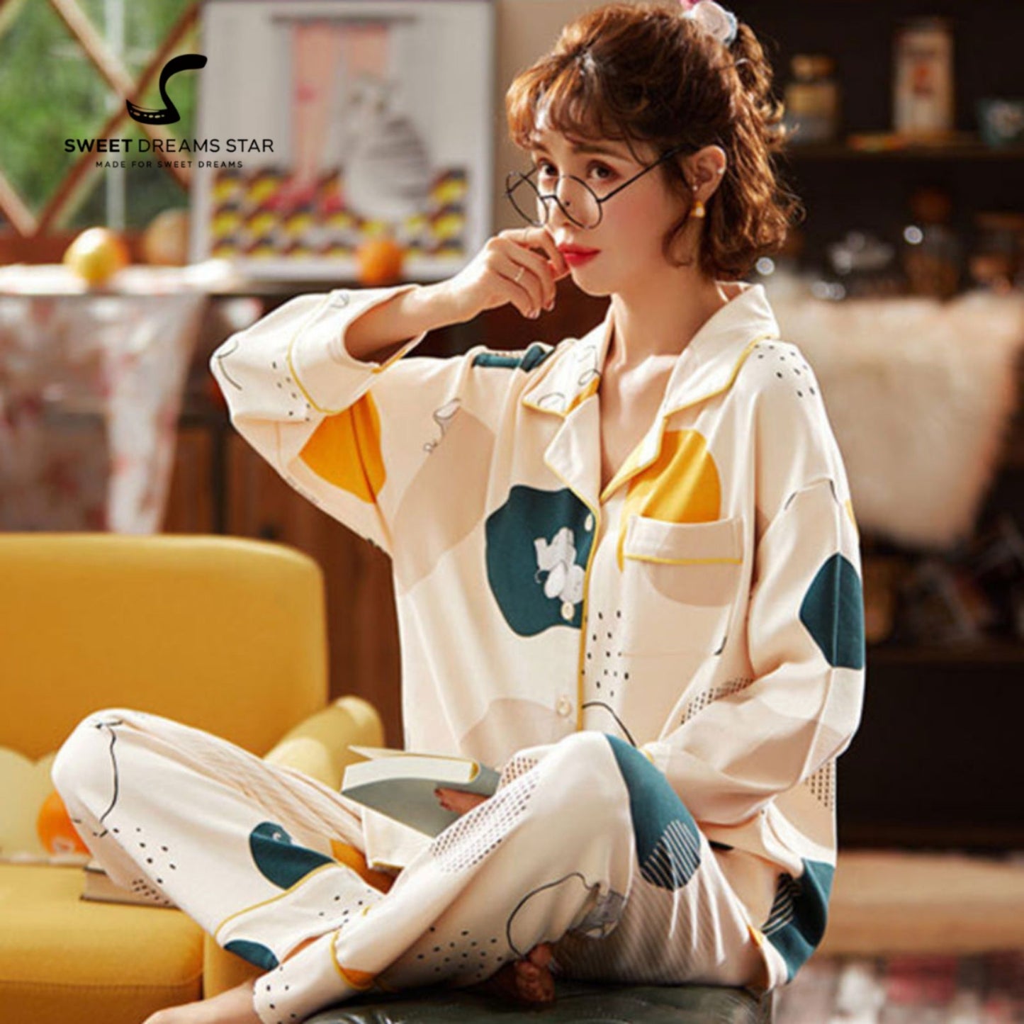 Abstract Elephant Print Full-Length Pyjama Set