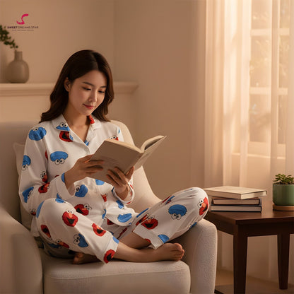 Cartoon Character Print Full-Length Pyjama Set