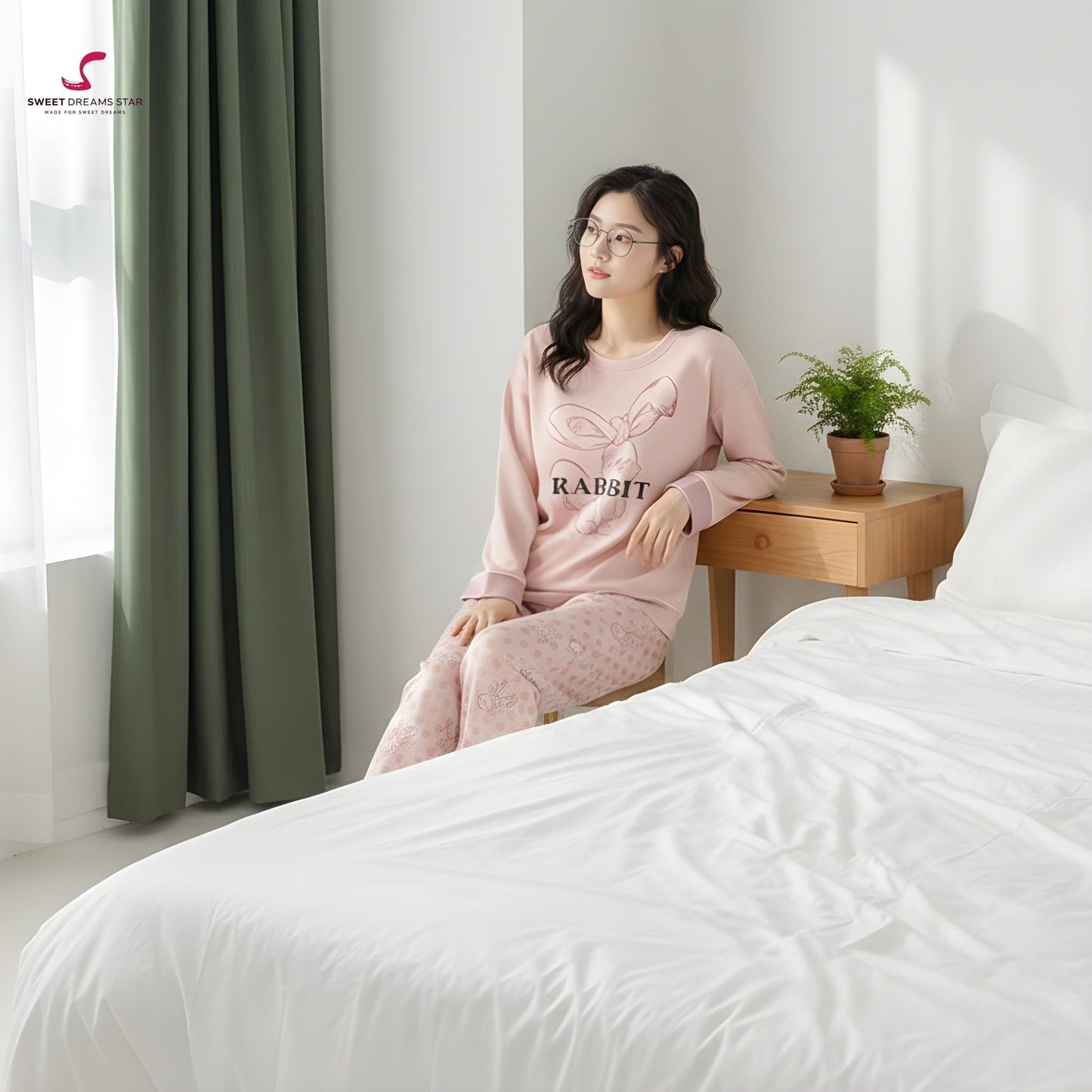Pink Rabbit Polka Dot Women’s Long Pyjama Set