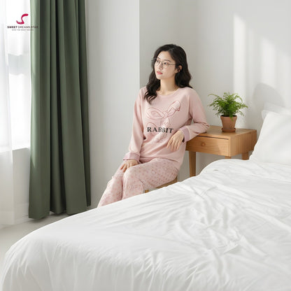 Pink Rabbit Polka Dot Women’s Long Pyjama Set