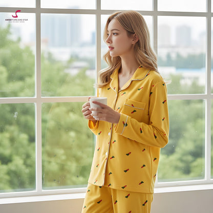 Carrot Print Full-Length Pyjama Set