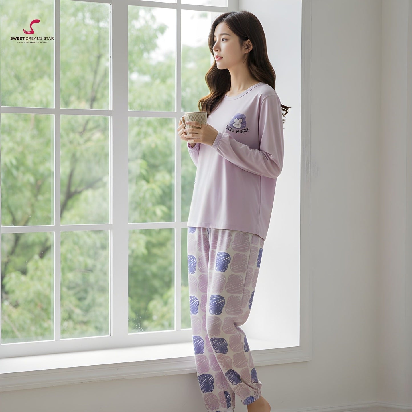 Purple Good Night Bunny Women’s Long Pyjama Set