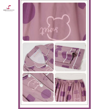 Bear & Geometric Print Full-Length Pyjama Set