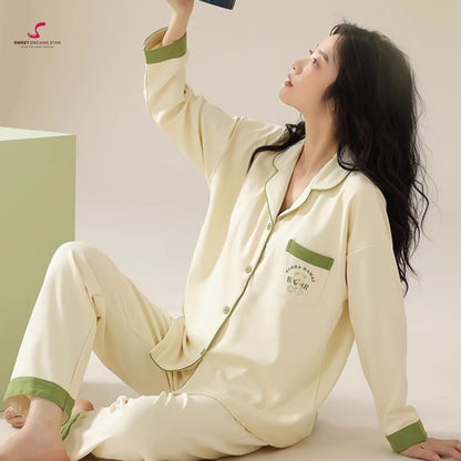 Luxury "Aloha Bear" Embroidered Full-Length Pyjama Set