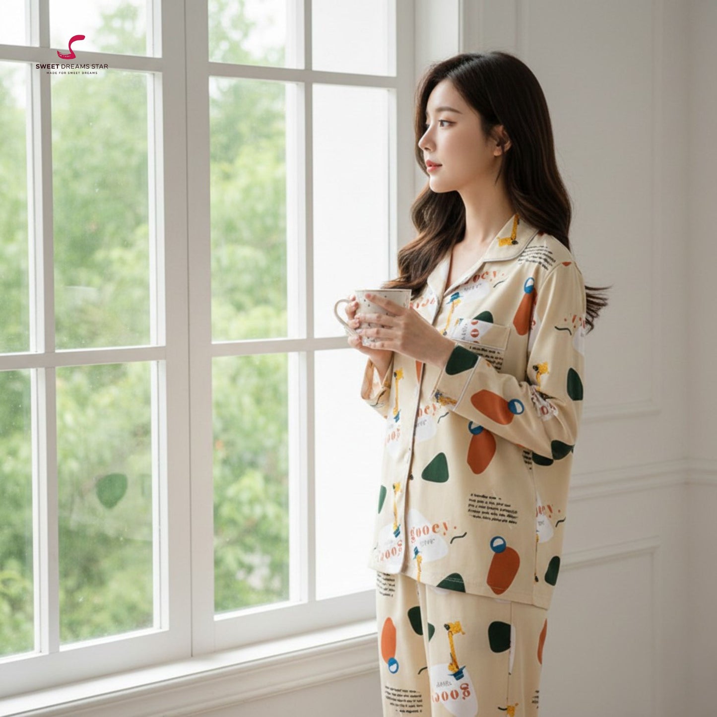 Abstract Giraffe & Geometric Print Full-Length Pyjama Set