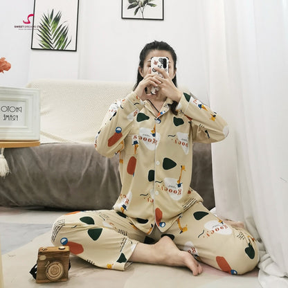 Abstract Giraffe & Geometric Print Full-Length Pyjama Set