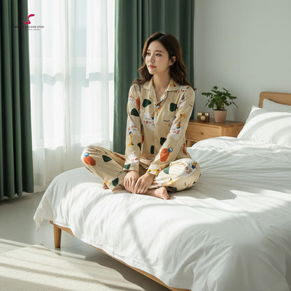 Abstract Giraffe & Geometric Print Full-Length Pyjama Set