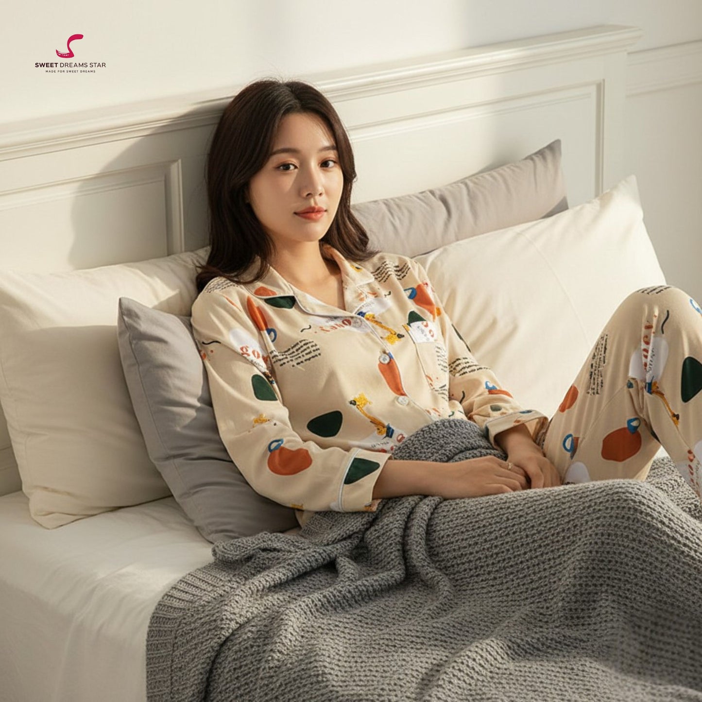 Abstract Giraffe & Geometric Print Full-Length Pyjama Set