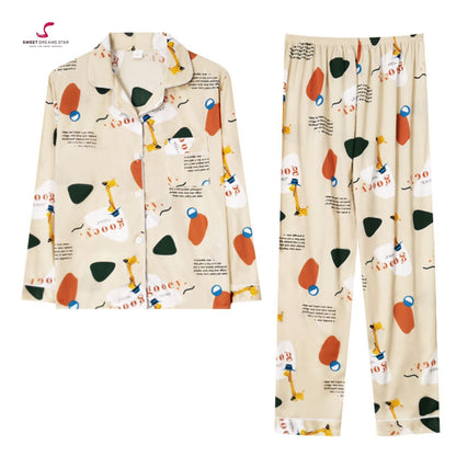 Abstract Giraffe & Geometric Print Full-Length Pyjama Set