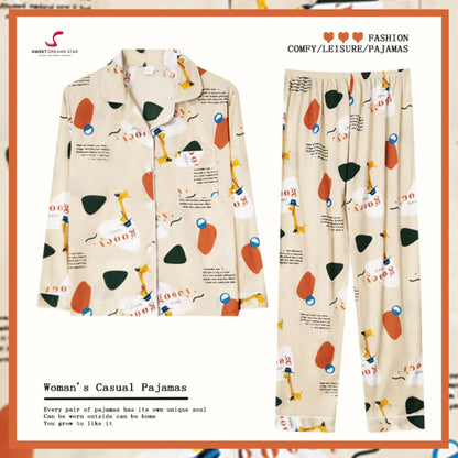 Abstract Giraffe & Geometric Print Full-Length Pyjama Set