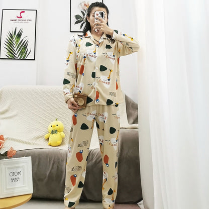 Abstract Giraffe & Geometric Print Full-Length Pyjama Set